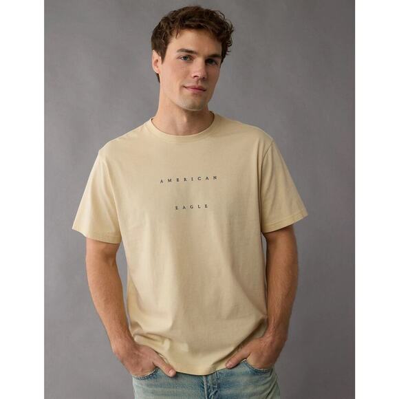 American Eagle AE Mens Citron/Cream Logo Graphic T-Shirt/Tee | NEW/NWT!! - Picture 1 of 13